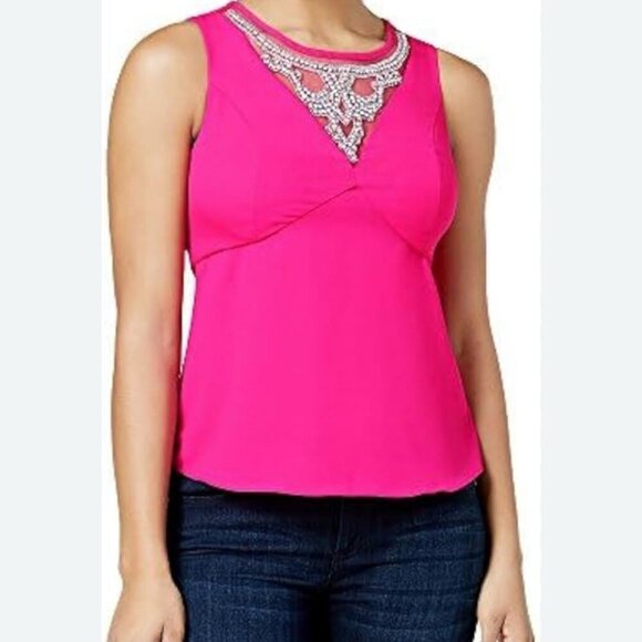 XOXO TANK TOP BLOUSE HOT PINK EMBELLISH RHINESTONES SZ S PREPPY CHIC - Picture 2 of 12